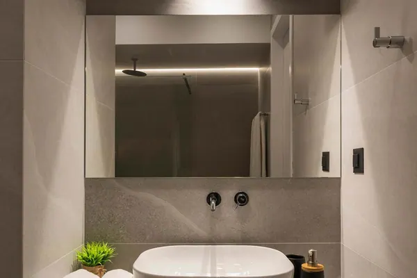 Bathroom vanity with backlit mirror, Amara Local Experience, Nea Chora