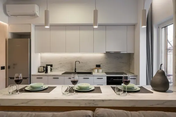 Fully equipped kitchen with marble surfaces, Amara Local Experience, Nea Chora