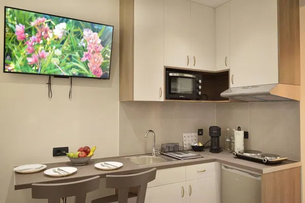 Fully equipped kitchen with breakfast bar, microwave and hob, Amara Porto Living Apartment 1