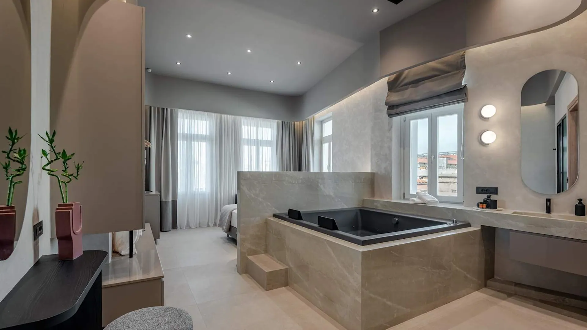 Open-plan suite with private hot tub, Amara Luxury Suite with Hot Tub and City Balcony