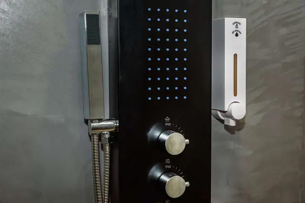 Multi-jet rain shower column, Solar Apartments by Amara Living, Agia Marina