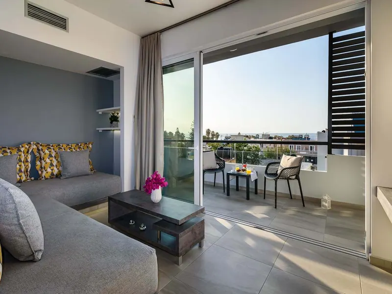 Living area opening onto the balcony with partial sea view, Solar Partial Sea View Apartment